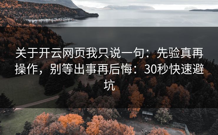 关于开云网页我只说一句：先验真再操作，别等出事再后悔：30秒快速避坑